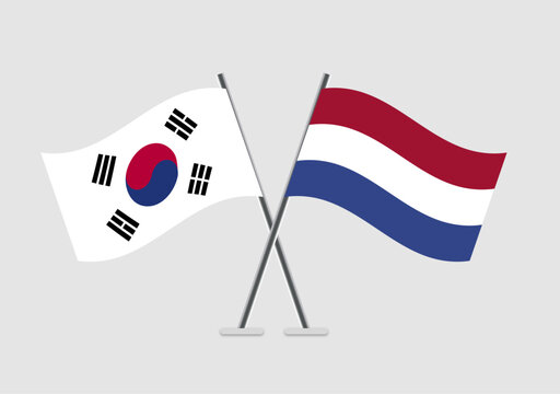 South Korea and Netherlands vector flags in dual identity graphic layout