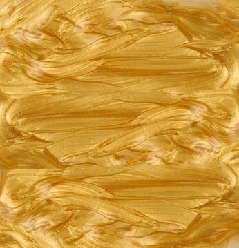 Golden thick paint texture, full frame