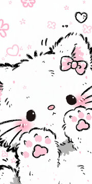 cute cartoon kitten close up on white background