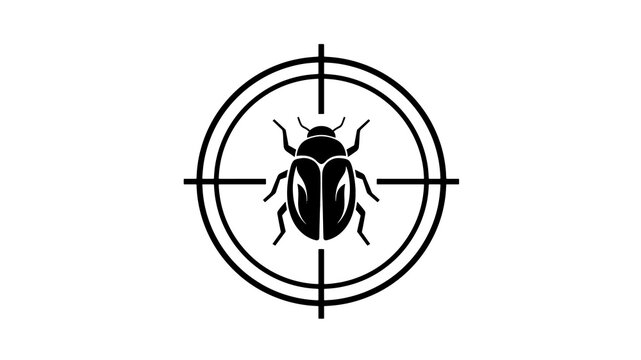 Software bug inside target crosshair flat icon for code error debugging