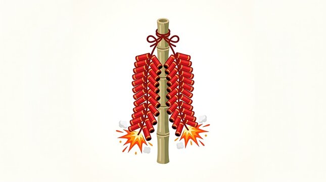 Traditional exploding firecrackers bamboo pole with transparent background