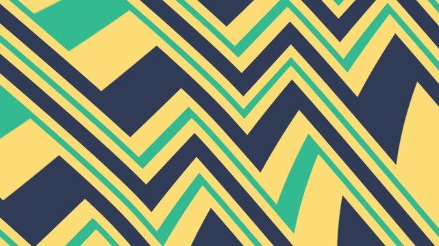 Abstract geometric zigzag pattern motion background, in yellow, green, and navy blue