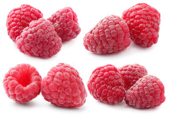 Fresh raspberries isolated on white, set. Summer berry © New Africa