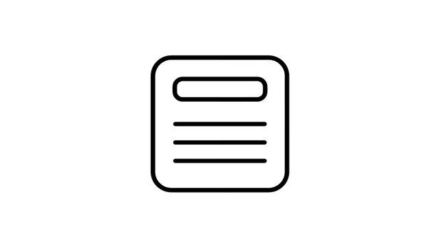 Minimalist black outline document icon with header and text line content