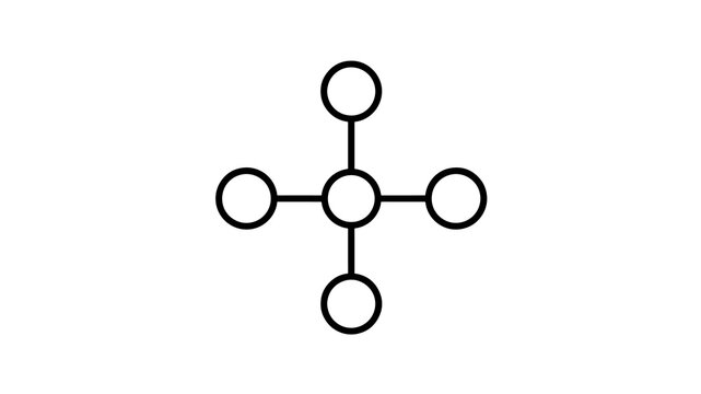 Minimalist network diagram icon with black circles and linear links