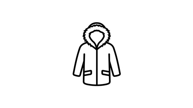 Winter parka coat icon featuring furry hood for seasonal apparel design