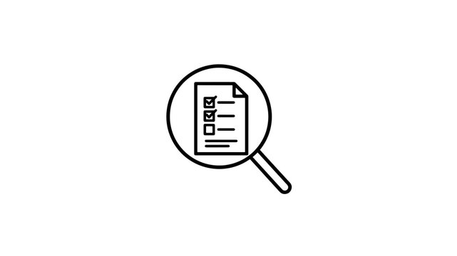 Magnifying glass survey list line icon on transparent background web