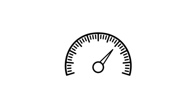 black line art speedometer icon showing measurement or performance indicator