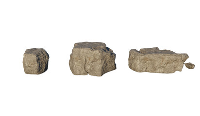 Fototapeta premium Three Realistic Stone Boulders 3D Rendering Cutout On White Background For Design Use