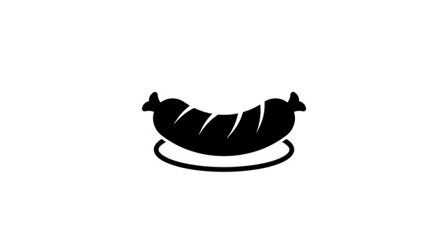 Sausage icon on a plate black silhouette illustration