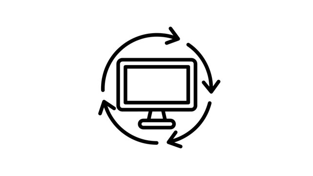 Computer monitor screen with rotating arrows for software update concept