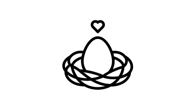 Bird egg in nest with heart black icon on transparent background