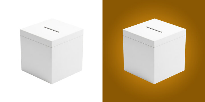 Blank white cardboard voting box for election or charity 3D rendering