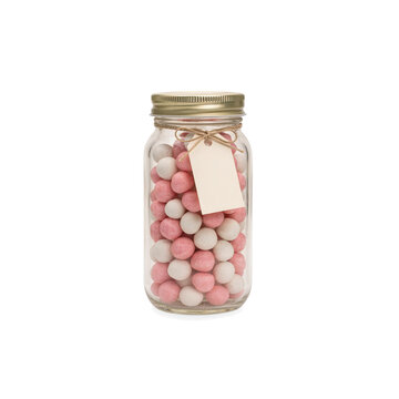 Jar of wedding favour sweets with a blank tag