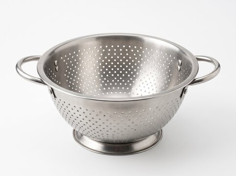 Empty metal colander with side handles