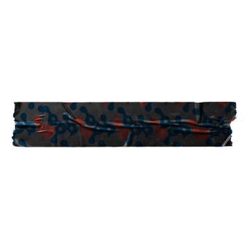 A single strip of dark patterned adhesive tape with textured surface and wrinkled creases isolated on a white background for design mockups and creative crafts