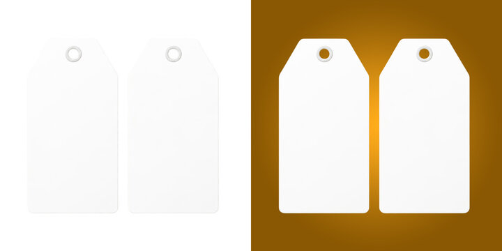 Two blank white paper price tags with metal eyelets design