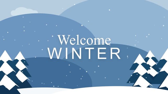 Winter Welcome Graphic with Falling Snow and Pine Trees