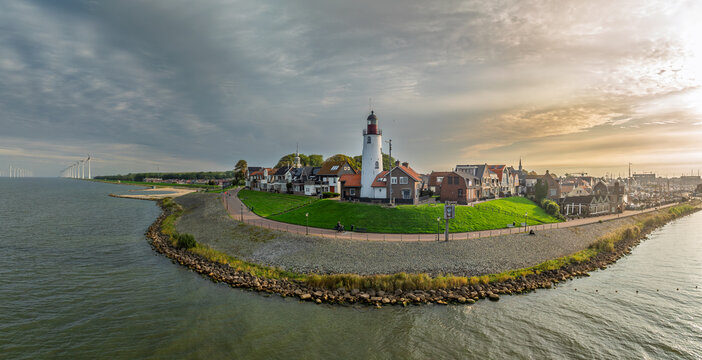 Aerial View of Urk Lighthouse and Historic Harbor Town