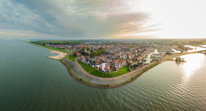 Aerial View of Urk Lighthouse and Historic Harbor Town