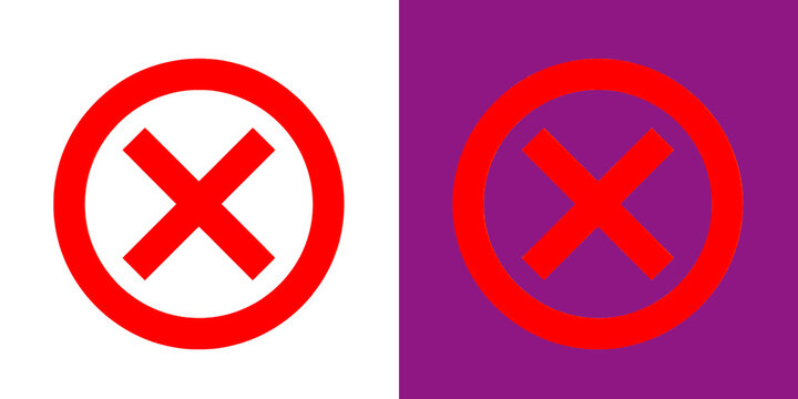 Red cross mark sign inside a circle icon flat