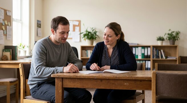 Adult recovering from psychosis working with housing support worker. Recovery and community life