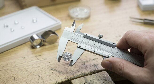 Jewelry calipers measuring gem diameter