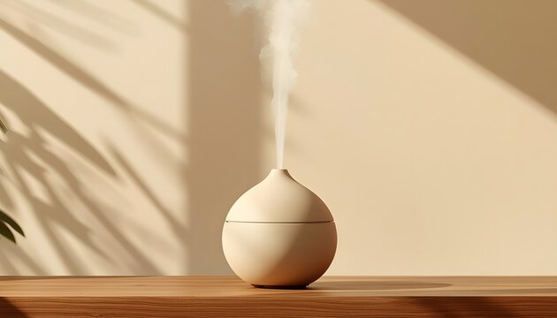 A high-end commercial product photograph of a modern ultrasonic aromatherapy diffuser