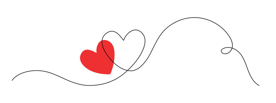 One continuous drawing of heart shape love sign. Outline wedding icon and romantic symbol for greeting card and web banner in simple linear style. Editable stroke. Doodle vector illustration.
