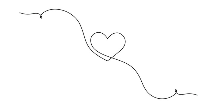 One continuous drawing of heart shape love sign. Outline wedding icon and romantic symbol for greeting card and web banner in simple linear style. Editable stroke. Doodle vector illustration.