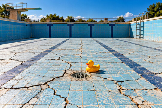 Empty Deteriorating Public Pool Symbolizing Municipal Budget Shortfalls and Infrastructure Backlog
