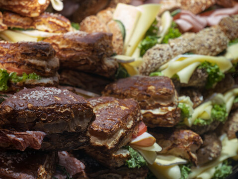 Delicious Gourmet Sandwiches Piled High at Deli