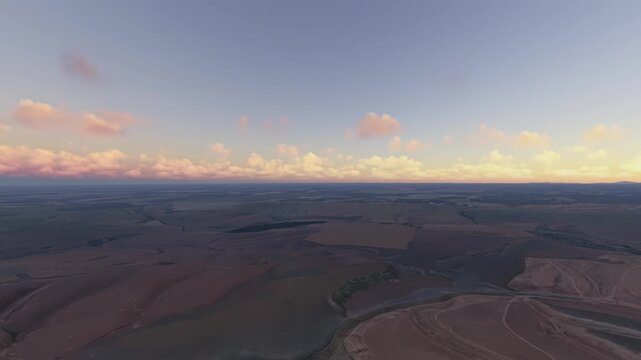 Circular aerial drone shot at sunrise of Whitman County Washington. United States