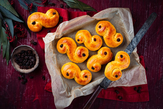 Classic artisan homemade traditional Swedish  St Lucia buns lussekatter