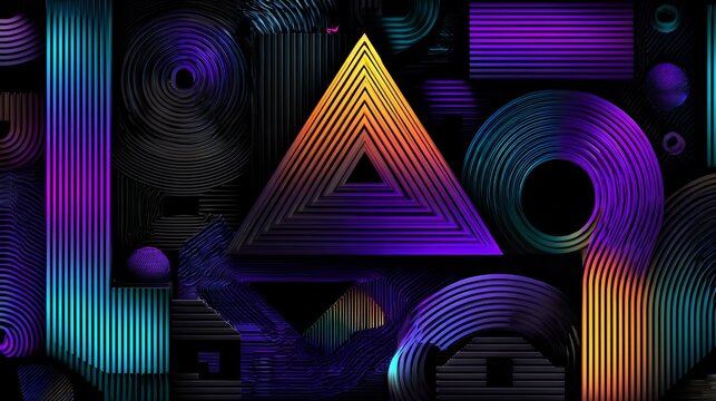 Abstract Geometric Neon Pyramid Overlay Background with Glowing Futuristic Lines Synthwave Cyberpunk Halloween Design Element