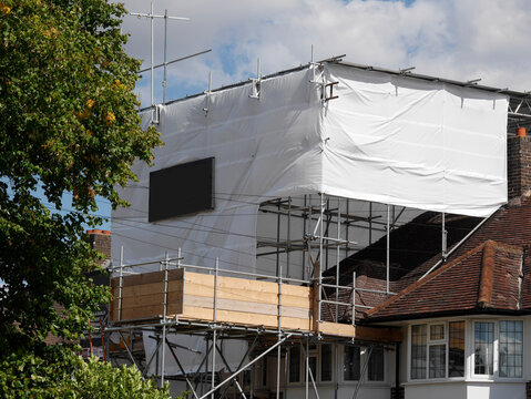 UK, England, scaffolding tin hat loft conversion