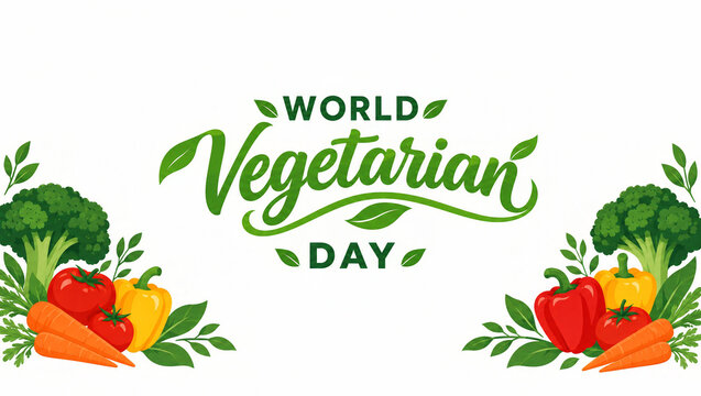 Green lettering and vegetable motifs in a vegetarian festival banner