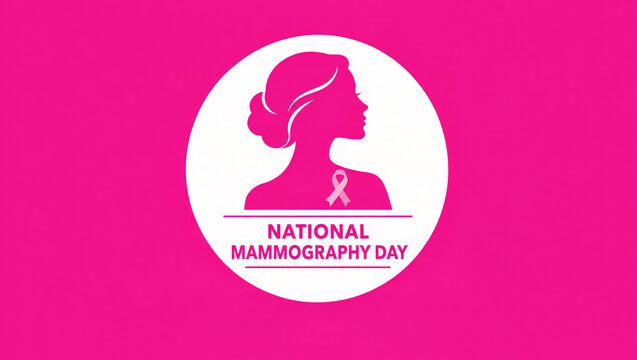 Woman profile and pink awareness ribbon on a magenta banner