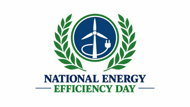 Wind turbine and laurel branches in a clean energy emblem