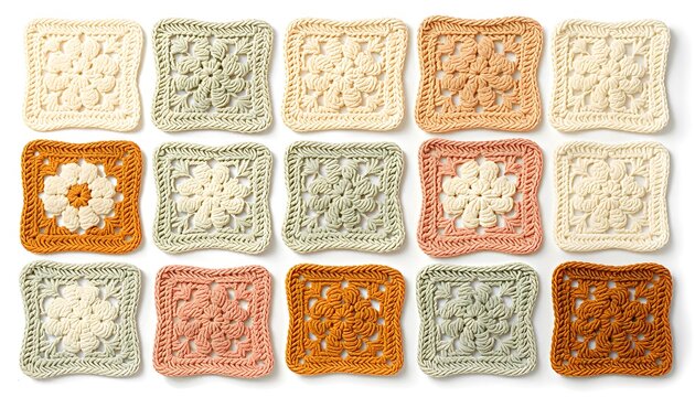 Collection of Intricate Handmade Crochet Square Motifs