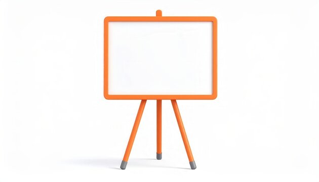 Presentation easel with blank whiteboard 3d render business for meeting and training orange frame display stand isolated on white background