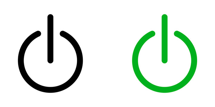 Black and green power button icons for electronic devices and user interface design