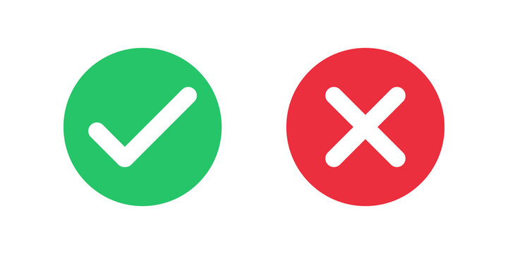 Green check mark and red cross sign icons for true or false choice