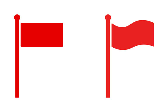 Set of two red flags on poles with straight and wavy designs