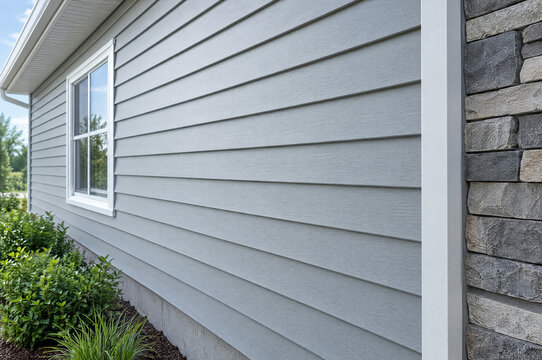 Vinyl siding house exterior wall with stone trim texture  