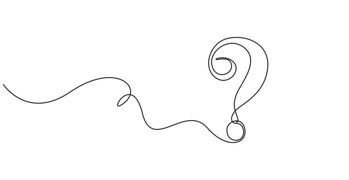 Animated self drawing of Question mark linear background. One continuous drawing of a question mark. Vector illustration, Question mark continuous one line. Hand drawn black question mark . 4k video