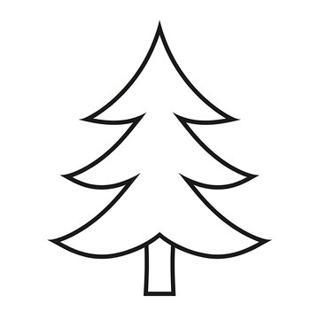 Minimalist black outline vector pine tree illustration for holiday graphic design projects and crafts