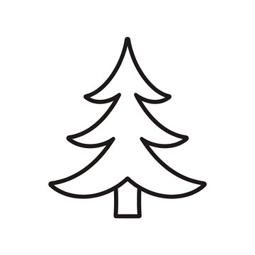 Minimalist black outline vector pine tree graphic icon symbol for holiday designs and decoration