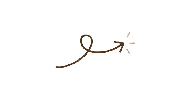 Hand drawn curly arrow pencil sketch animation white background