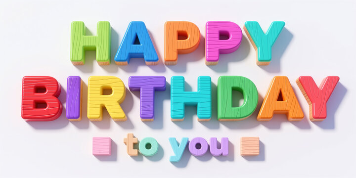 Vibrant, wooden letters arranged to spell Happy Birthday to you on a white background, perfect for a birthday celebration in a playful, festive style.